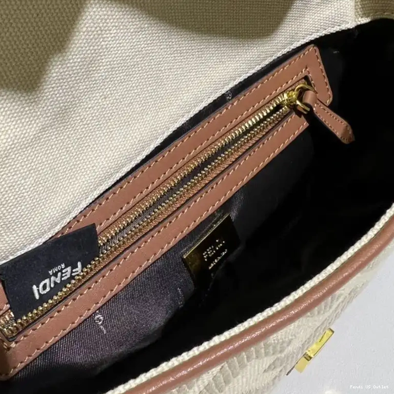 Affordable HOT Medium In Baguette Bag FF Fendi Beige Motif Canvas 0404